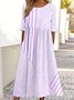 Damen Gestreift Halbarm Sommer Kleid Rundhals Täglich Lässig Maxikleid Blusenkleid A-Linien-Kleid
