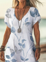 Damen Geblümt Kurzarm Sommer Print Kleid V-Ausschnitt Täglich Lässig Maxikleid X-Linie Kleid