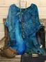 Damen Pfauenblau Dreiviertelärmel T-Shirts T-Shirt Rundhals Retro Frühling/Herbst Oberteile