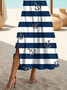 Damen Gestreift Kurzarm Sommer Print Kleid V-Ausschnitt Täglich Lässig Maxikleid X-Linie Kleid