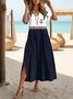Damen Anker Kurzarm Sommer Print Kleid V-Ausschnitt Täglich Lässig Maxikleid X-Linie Kleid