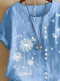 Damen Geblümt Kurzarm Bluse Sommer Print Rundhals Täglich Lässig Oberteile