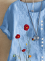 Damen Geblümt Kurzarm Bluse Sommer Print Rundhals Täglich Lässig Oberteile