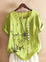 Damen Geblümt Kurzarm Bluse Sommer Print Rundhals Täglich Lässig Oberteile