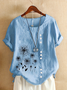 Damen Geblümt Kurzarm Bluse Sommer Print Rundhals Täglich Lässig Oberteile