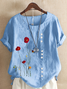 Damen Geblümt Kurzarm Bluse Sommer Print Rundhals Täglich Lässig Oberteile