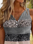 Damen Ärmellos Tanktop Oberteile Leibchen Sommer Gestreift Print V-Ausschnitt Täglich Lässig Oberteile