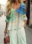 Damen Abstrakt Print Zweiteiliges Set Täglich Langarm Lässig Frühling/Herbst Bluse mit Hose Matching Set