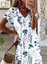 Damen Geblümt Kurzarm Sommer Print Kleid V-Ausschnitt Täglich Lässig Maxikleid T-Shirt-Kleid X-Linie Kleid
