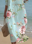 Damen Geblümt Halbarm Sommer Print Kleid Rundhals Täglich Lässig Maxikleid H-Linie Kleid