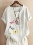 Damen Libelle Halbarm Bluse Sommer Rundhals Täglich Lässig Oberteile