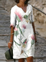 Damen Geblümt Halbarm Sommer Print Kleid V-Ausschnitt Täglich Lässig Mini Etuikleid H-Linie Kleid