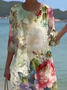 Damen Geblümt Halbarm Sommer Print Kleid Rundhals Täglich Lässig Maxikleid H-Linie Kleid