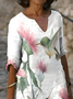 Damen Geblümt Halbarm Sommer Print Kleid V-Ausschnitt Täglich Lässig Mini Etuikleid H-Linie Kleid
