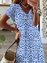Damen Geometrisch Kurzarm Sommer Print Kleid V-Ausschnitt Täglich Lässig Maxikleid T-Shirt-Kleid X-Linie Kleid
