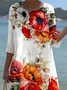 Damen Geblümt Halbarm Sommer Print Kleid Rundhals Täglich Lässig Maxikleid H-Linie Kleid