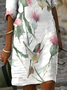 Damen Geblümt Halbarm Sommer Print Kleid V-Ausschnitt Täglich Lässig Mini Etuikleid H-Linie Kleid