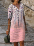 Damen Geblümt Halbarm Sommer Print Kleid V-Ausschnitt Täglich Lässig Mini Etuikleid H-Linie Kleid