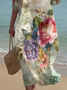 Damen Geblümt Halbarm Sommer Print Kleid Rundhals Täglich Lässig Maxikleid H-Linie Kleid