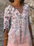 Damen Geblümt Halbarm Sommer Print Kleid V-Ausschnitt Täglich Lässig Mini Etuikleid H-Linie Kleid