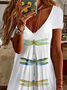 Damen Libelle Kurzarm Sommer Print Kleid V-Ausschnitt Täglich Lässig Midi Passen & Flare Kleid A-Linien-Kleid