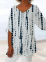 Damen Gestreift Kurzarm Bluse Sommer Print V-Ausschnitt Täglich Lässig Oberteile