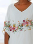 Damen Geblümt Kurzarm Bluse Sommer Print V-Ausschnitt Täglich Lässig Oberteile