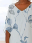 Damen Geblümt Kurzarm Bluse Sommer Print V-Ausschnitt Täglich Lässig Oberteile