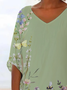 Damen Geblümt Kurzarm Bluse Sommer Print V-Ausschnitt Täglich Lässig Oberteile