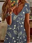 Damen Geblümt Kurzarm Sommer Print Kleid V-Ausschnitt Täglich Lässig Midi Passen & Flare Kleid A-Linien-Kleid