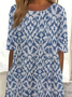 Damen Geblümt Kurzarm Sommer Print Kleid Rundhals Täglich Lässig Maxikleid Etuikleid H-Linie Kleid
