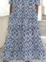 Damen Geblümt Kurzarm Sommer Print Kleid Rundhals Täglich Lässig Maxikleid Etuikleid H-Linie Kleid
