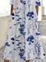 Damen Geblümt Kurzarm Sommer Print Kleid Rundhals Täglich Lässig Maxikleid Etuikleid H-Linie Kleid