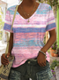 Damen Gestreift Kurzarm T-Shirts T-Shirt V-Ausschnitt Lässig Sommer Oberteile
