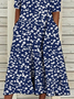 Damen Geblümt Kurzarm Sommer Print Kleid Rundhals Täglich Lässig Maxikleid Etuikleid H-Linie Kleid