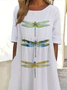 Damen Libelle Kurzarm Sommer Print Kleid Rundhals Täglich Lässig Maxikleid Etuikleid H-Linie Kleid