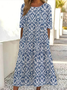 Damen Geblümt Kurzarm Sommer Print Kleid Rundhals Täglich Lässig Maxikleid Etuikleid H-Linie Kleid