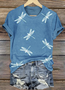 Damen Geblümt Kurzarm T-Shirts T-Shirt V-Ausschnitt Lässig Sommer Oberteile