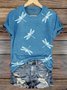 Damen Geblümt Kurzarm T-Shirts T-Shirt V-Ausschnitt Lässig Sommer Oberteile