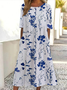 Damen Geblümt Kurzarm Sommer Print Kleid Rundhals Täglich Lässig Maxikleid Etuikleid H-Linie Kleid