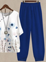 Damen Geblümt Print Zweiteiliges Set Täglich Halbarm Lässig Sommer Bluse mit Hose Matching Set