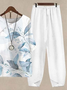 Damen Geblümt Print Zweiteiliges Set Täglich Halbarm Lässig Sommer Bluse mit Hose Matching Set