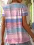 Damen Gestreift Kurzarm T-Shirts T-Shirt V-Ausschnitt Lässig Sommer Oberteile
