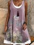 Damen Geblümt Ärmellos Sommer Kleid Rundhals Täglich Lässig Midi A-Linien-Kleid
