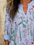 Damen Geblümt Langarm Bluse Frühling/Herbst Print V-Ausschnitt Täglich Lässig Oberteile