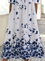 Damen Geblümt Kurzarm Sommer Print Kleid Rundhals Täglich Lässig Maxikleid Etuikleid H-Linie Kleid