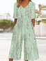Damen Verlaufsmuster V-Ausschnitt Halbarm Retro Sommer Jumpsuit