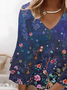 Damen Geblümt Halbarm Sommer Print Kleid V-Ausschnitt Täglich Lässig Midi Klassisch H-Linie Kleid