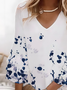 Damen Geblümt Halbarm Sommer Print Kleid V-Ausschnitt Täglich Lässig Midi Klassisch H-Linie Kleid