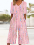 Damen Verlaufsmuster V-Ausschnitt Halbarm Retro Sommer Jumpsuit